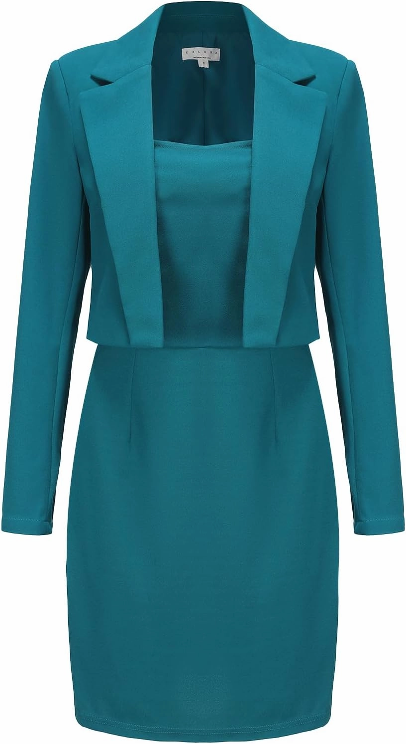 EXLURA Women's Professional Business Lightweight Blazer Dress Suit Sets 2 Piece Work Office Fashion Outfits