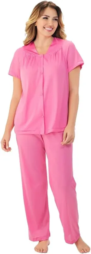 Exquisite Form Women's Plus Size 90807 Nylon Tricot Short Sleeve Matching Pajama Set