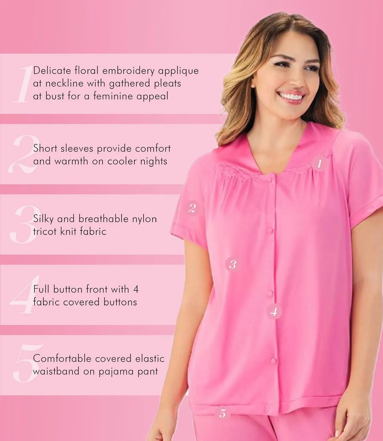 Exquisite Form Women's Plus Size 90807 Nylon Tricot Short Sleeve Matching Pajama Set