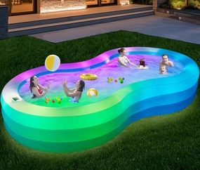 Extra Large Inflatable Pool with Lights, Lylting 130'' x 72'' x 22'' Big Adults Solar Blow Up Pools with Pump, 16 Light Modes Thickened Swimming Pools for Backyard Garden Lawn Indoor Outdoor