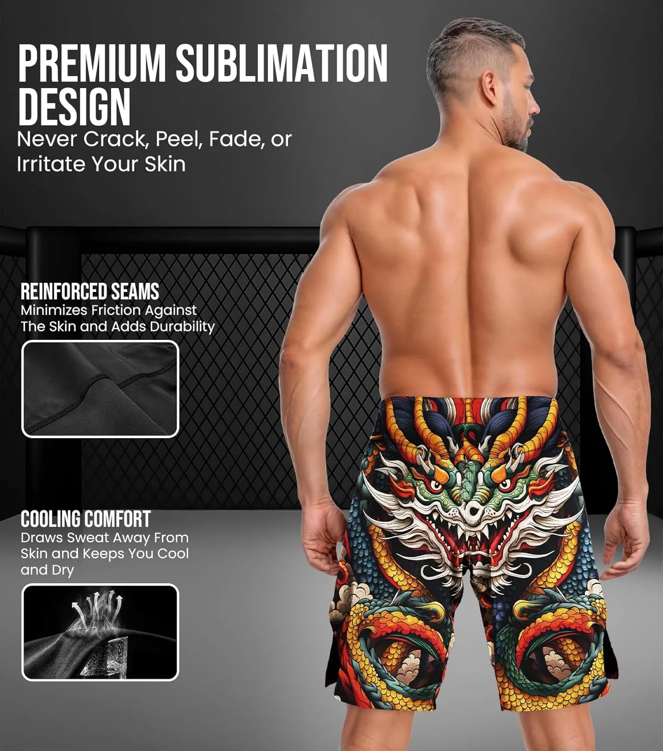 Exxact Sports Pro MMA Shorts, No-Gi BJJ Jiu Jitsu Shorts for Men, Boxing, UFC, Cross Training, Kickboxing & Grappling Shorts.