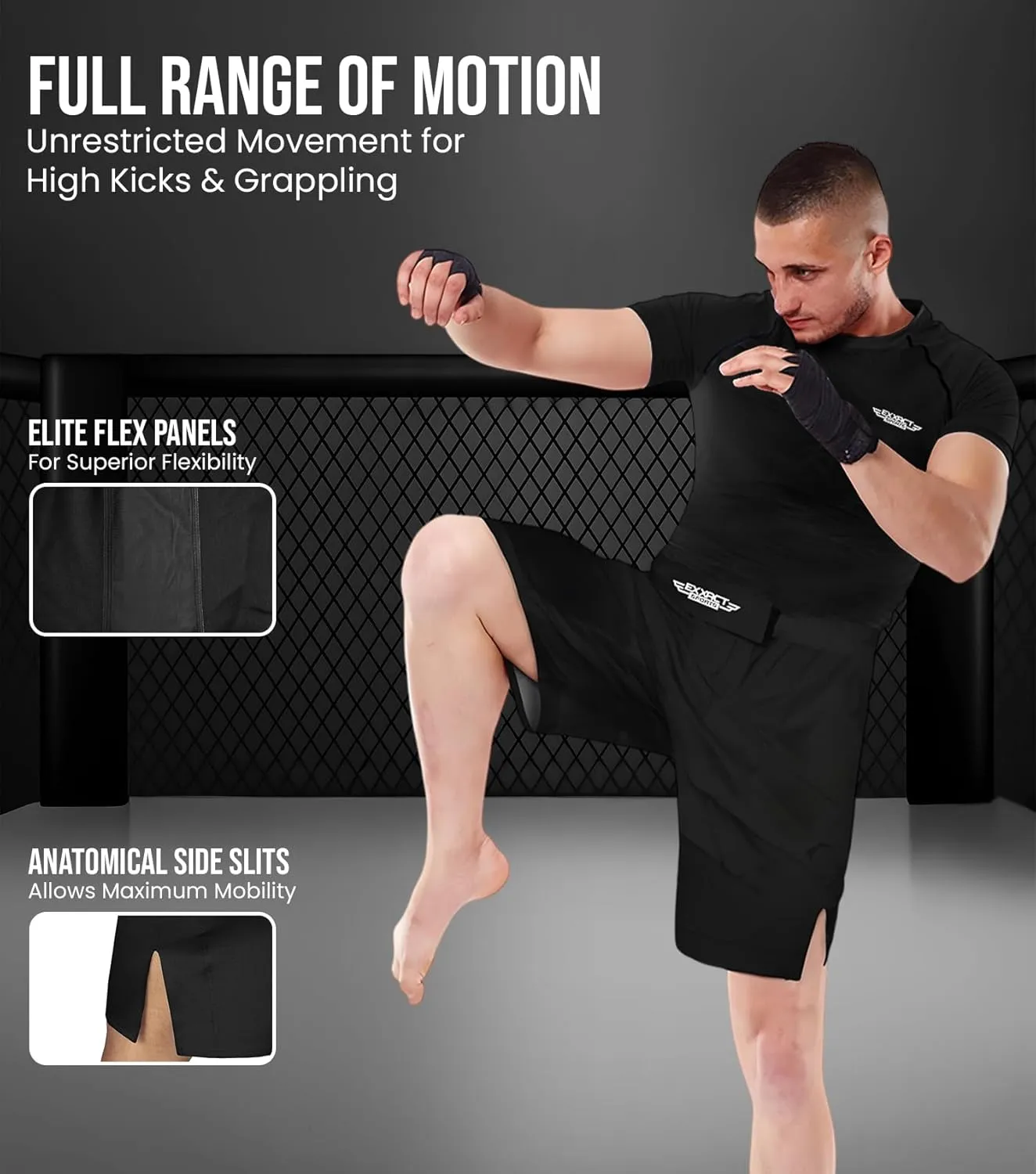 Exxact Sports Pro MMA Shorts, No-Gi BJJ Jiu Jitsu Shorts for Men, Boxing, UFC, Cross Training, Kickboxing & Grappling Shorts.