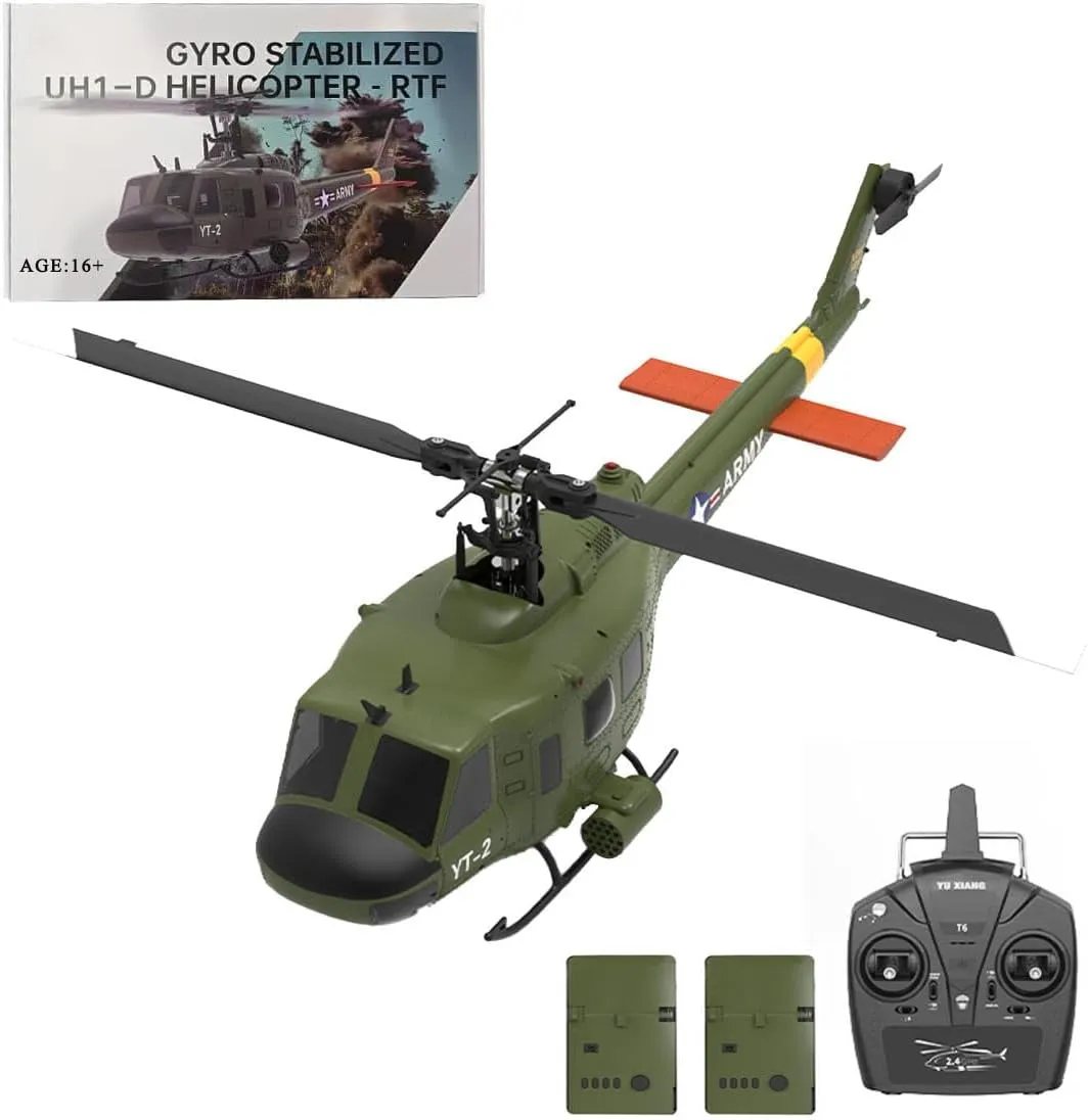 F07 UH-1 RC Helicopter for Adult, 1/34 Scale 6CH Brushless Direct-Drive Flybarless Helicopter Model with 6-Axis Gyro, 3D/6G RC Aircraft Model Toys (2 Batteries)