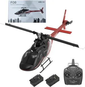 F08 Bell206 RC Helicopter for Adult, 1/27 Scale 6CH Brushless Direct-Drive Flybarless Helicopter Model with 6-Axis Gyro, 3D/6G RC Aircraft Model Toys (2 Batteries)