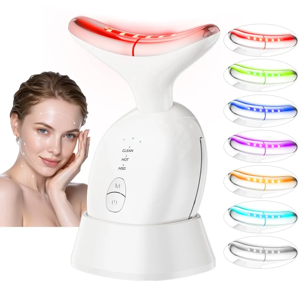 Face Massager Tool，7-in-1 Facial Massager, Face Sculpting Tool with Thermals and Vibration，3 Modes Portable Face Neck Device for Skin Care (White)