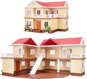Family Cozy Cabin Doll House Playset, Dollhouse Furniture and Accessories,DIY Cottage Pretend Play Dollhouses, for Toddlers, Boys & Girls