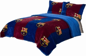 FC Barcelona 3pcs Sherpa Set Queen Size, Blanket Set with 2 Pillow Shams