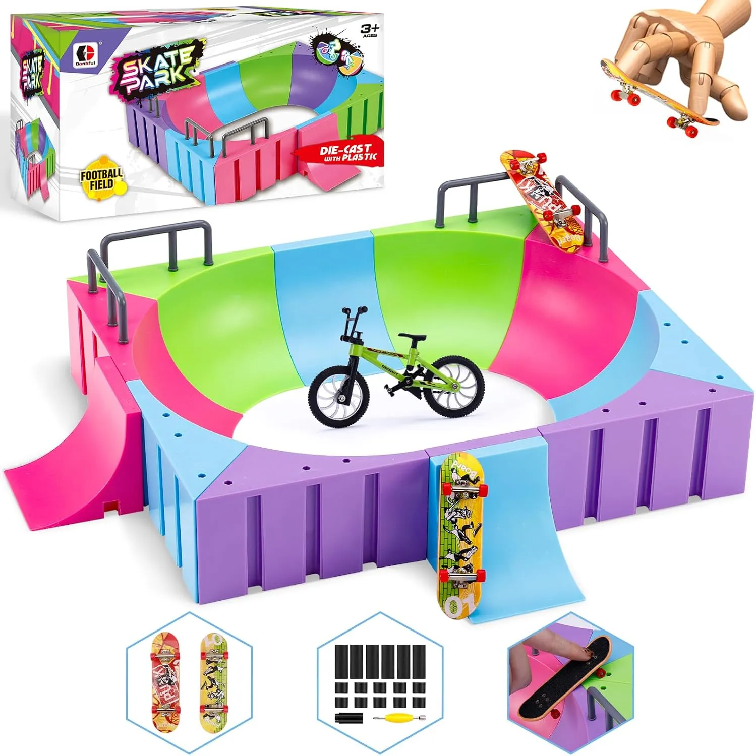 Fingerboard Skate Park Kit,12-in-1 Bigger Finger Skateboard Ramp Set with 2 Fingerboards,1 Finger Bike, 12 Deck Ramp for Boys or Girls Gift, Mini Finger Board Skate Training for Kids Ages 3 