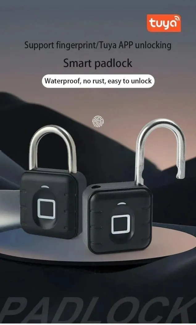 Fingerprint Combination Lock, Fingerprint Lock with TUYA Unlock Locker Lock, Aluminum Alloy Padlock, Keyless Combination Locker Lock, for Gym, School, Travel, Outdoor (Black)