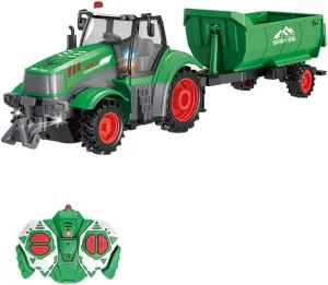 fisca Remote Control Tractor Toy Set with 33pcs Animal Action Figure, Dump Truck & Fence – 2.4GHz 1/24 Scale Farm Play Set RC Toys Tractor with Light for Kids
