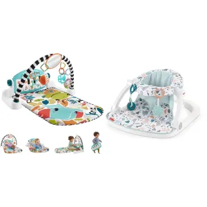 Fisher-Price Baby Activity Mat Glow and Grow Kick & Play Piano Gym, Portable Musical Toy & Baby Portable Baby Chair Sit-Me-Up Floor Seat with Developmental Toys