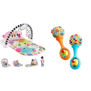 Fisher-Price Baby Activity Mat Glow and Grow Kick & Play Piano Gym, Portable Musical Toy with Smart & Fisher-Price Baby Newborn Toys Rattle 'n Rock Maracas, Set of 2 Soft Musical Instruments