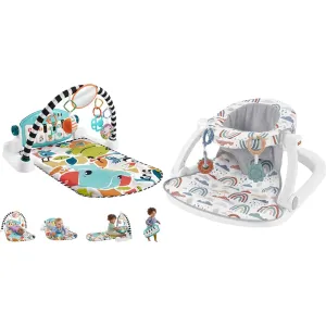 Fisher-Price Baby Activity Mat Glow and Grow Kick & Play Piano Gym with Portable Sit-Me-Up Floor Seat, Toys & Machine Washable Seat Pad