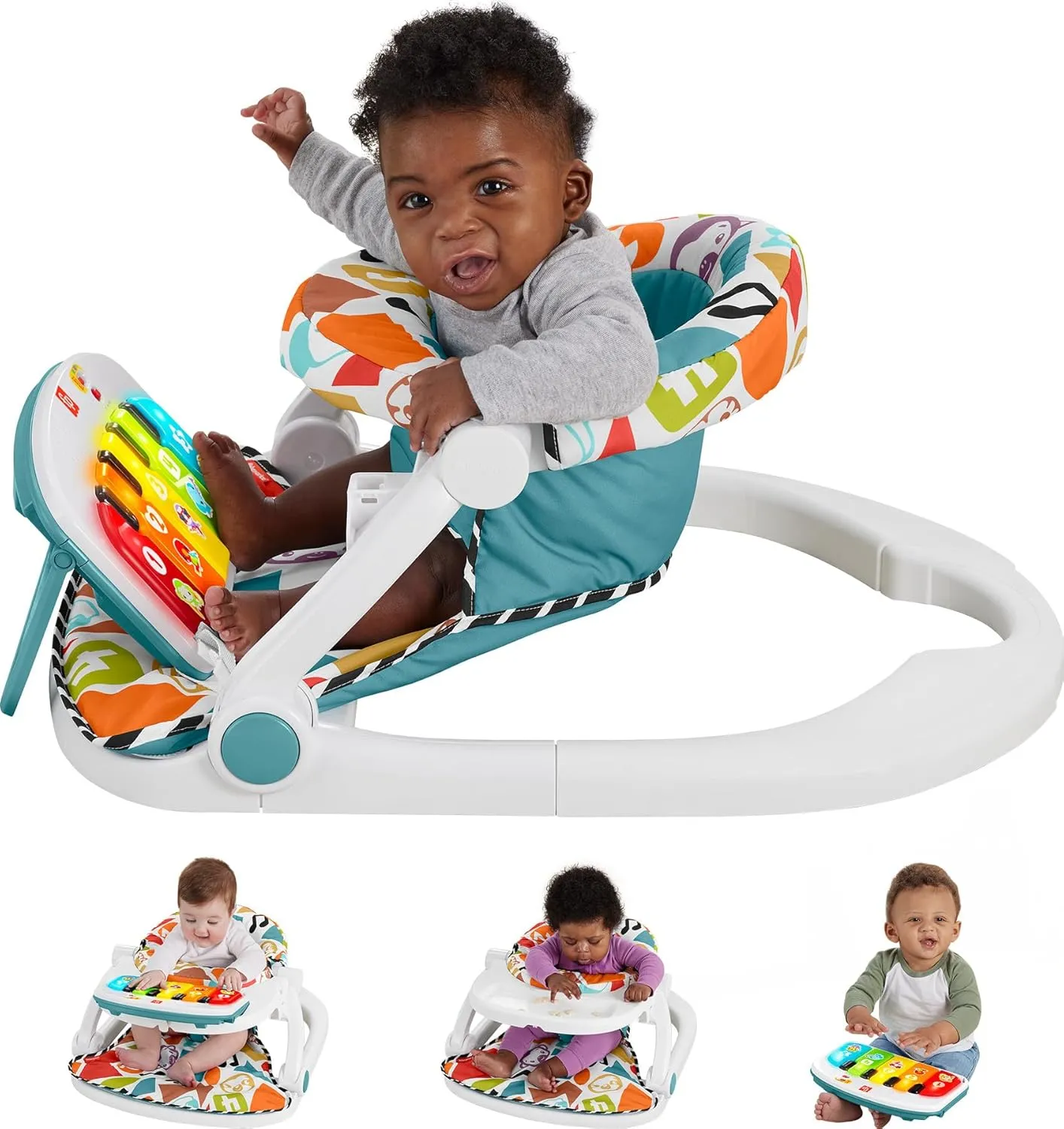 Fisher-Price Baby Portable Chair Deluxe Kick & Play Sit-Me-Up Floor Seat with Piano Learning Toy & Playmat Deluxe Kick & Play Piano Gym