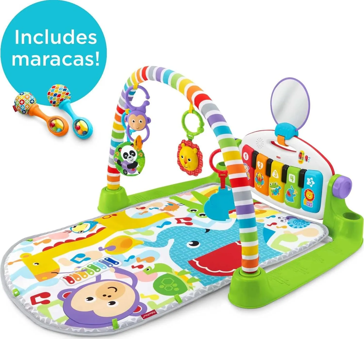 Fisher-Price Baby Portable Chair Deluxe Kick & Play Sit-Me-Up Floor Seat with Piano Learning Toy & Playmat Deluxe Kick & Play Piano Gym