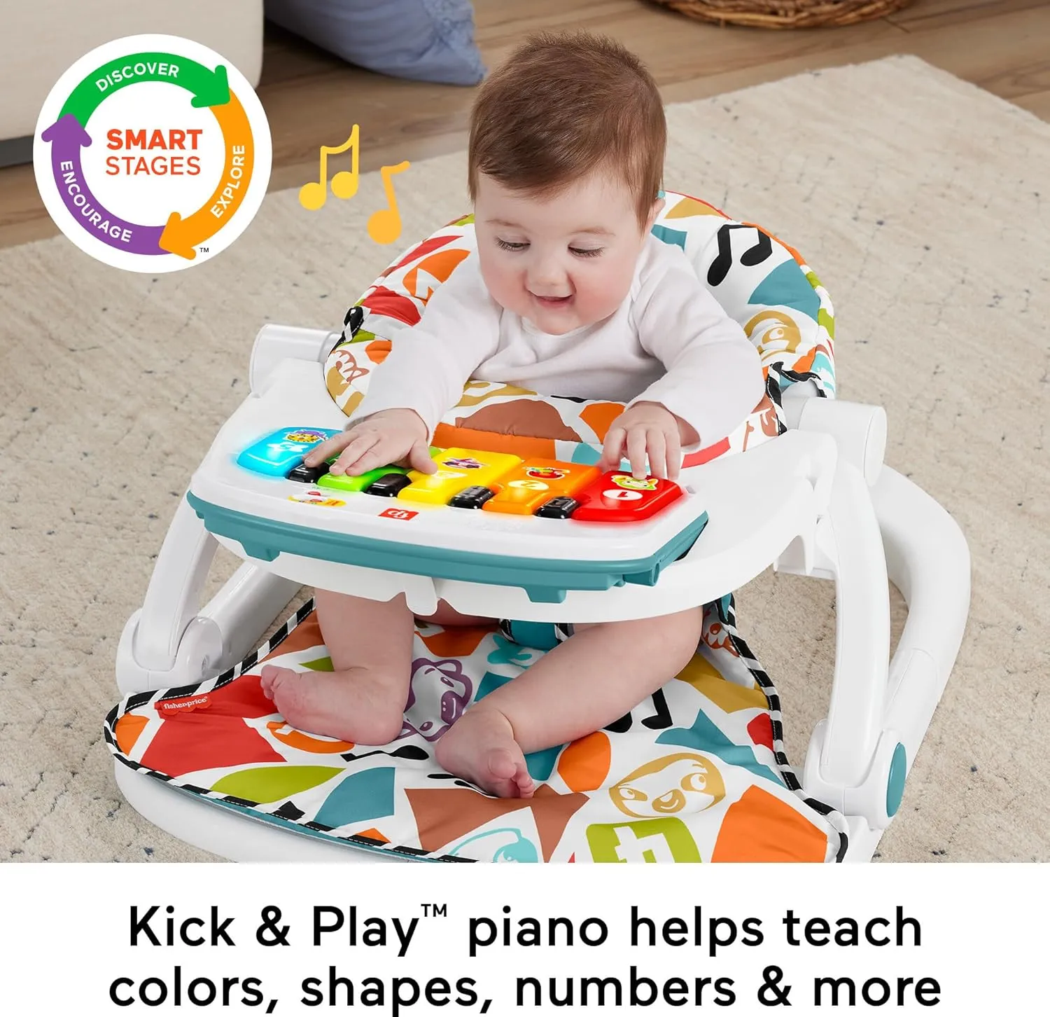 Fisher-Price Baby Portable Chair Deluxe Kick & Play Sit-Me-Up Floor Seat with Piano Learning Toy & Playmat Deluxe Kick & Play Piano Gym