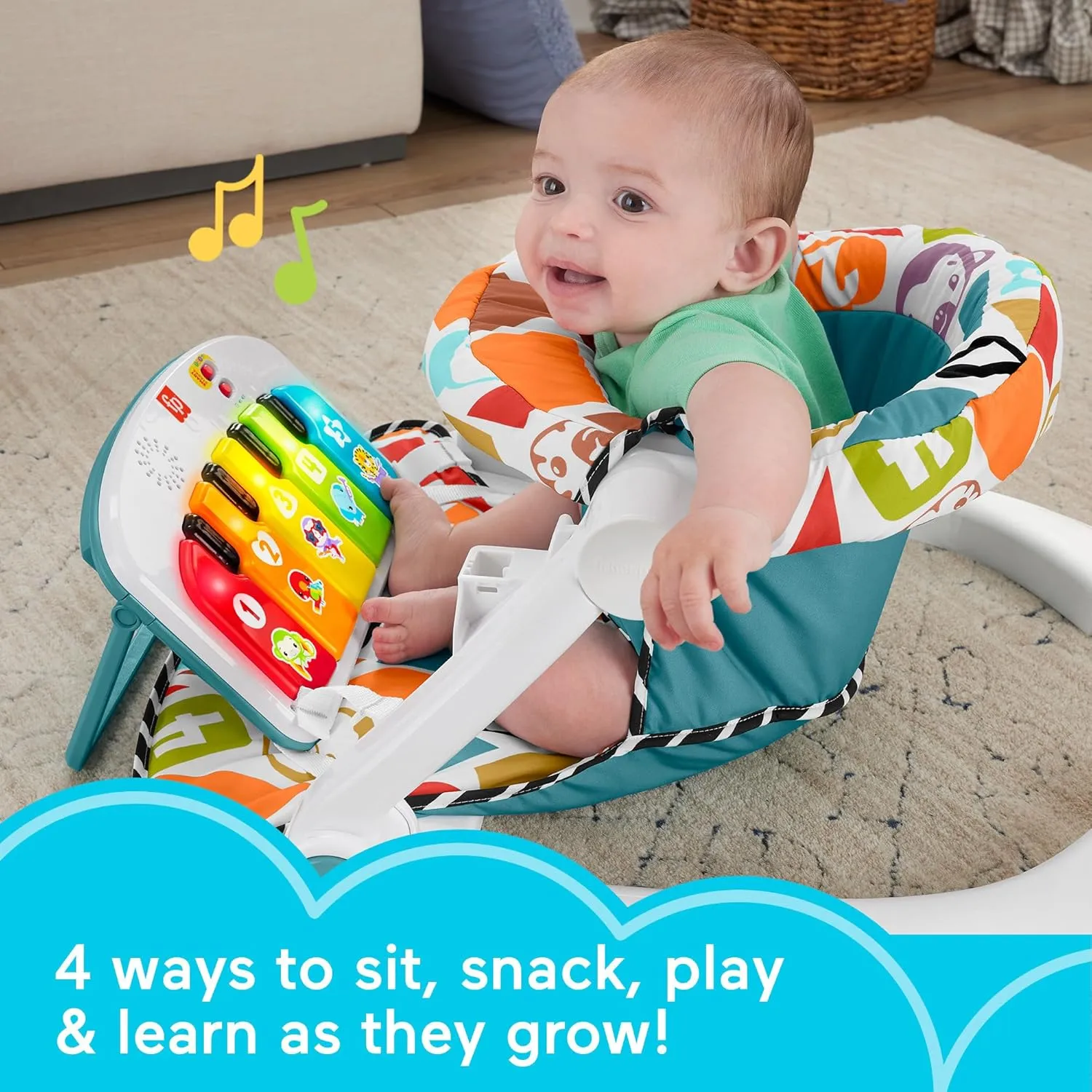 Fisher-Price Baby Portable Chair Deluxe Kick & Play Sit-Me-Up Floor Seat with Piano Learning Toy & Playmat Deluxe Kick & Play Piano Gym