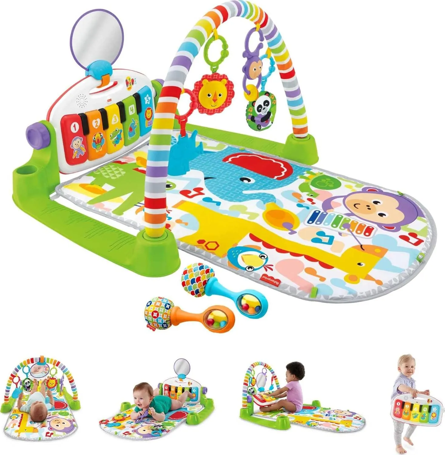 Fisher-Price Baby Portable Chair Deluxe Kick & Play Sit-Me-Up Floor Seat with Piano Learning Toy & Playmat Deluxe Kick & Play Piano Gym