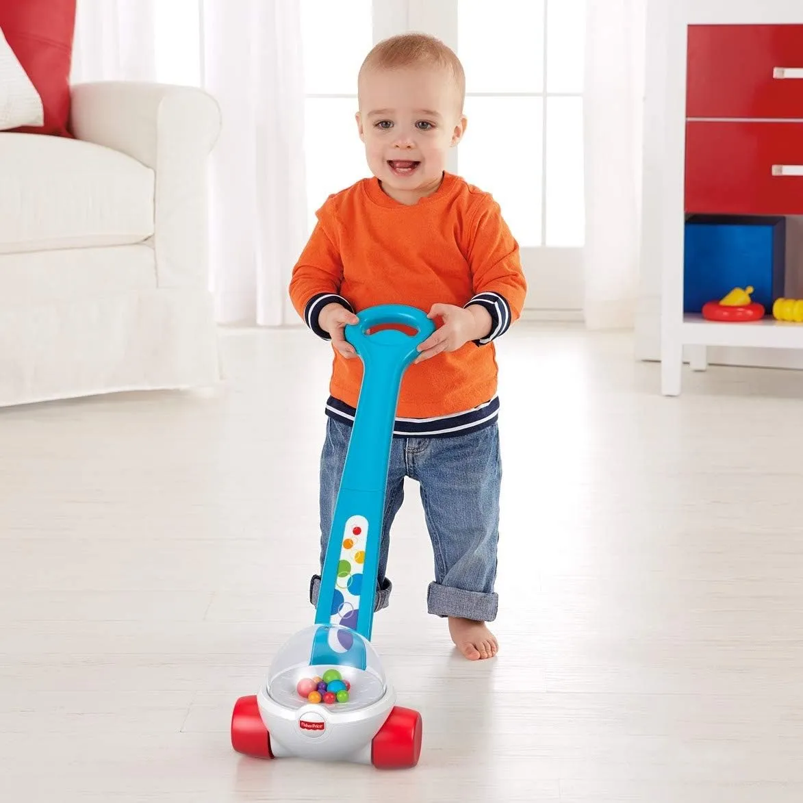Fisher-Price Corn Popper Baby Toy, Toddler Push Toy with Ball-Popping Action for 1 Year Old and Up, 2-Piece Assembly, Blue​