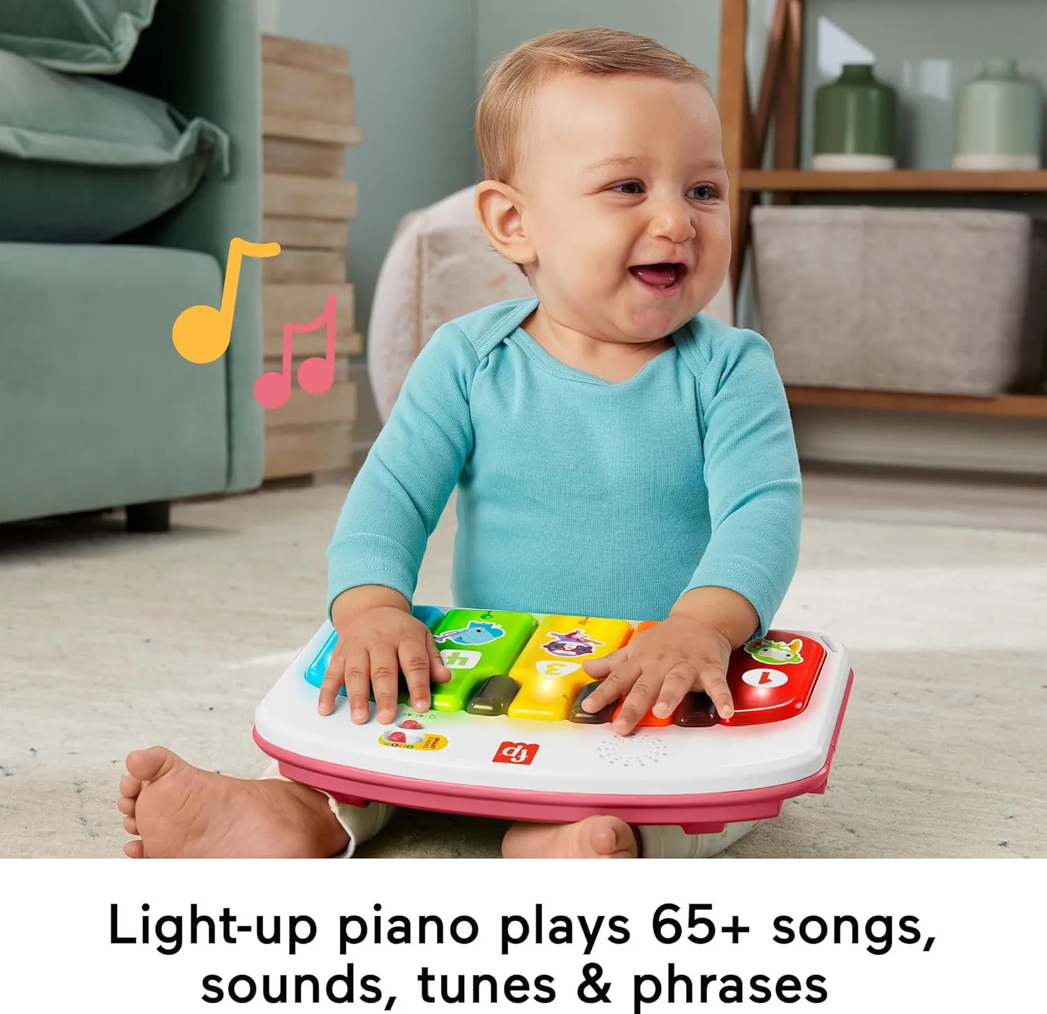 Fisher-Price Portable Baby Chair, Pink Kick & Play Deluxe Sit-Me-Up Seat with Piano Learning Toy & Snack Tray for Infants to Toddlers