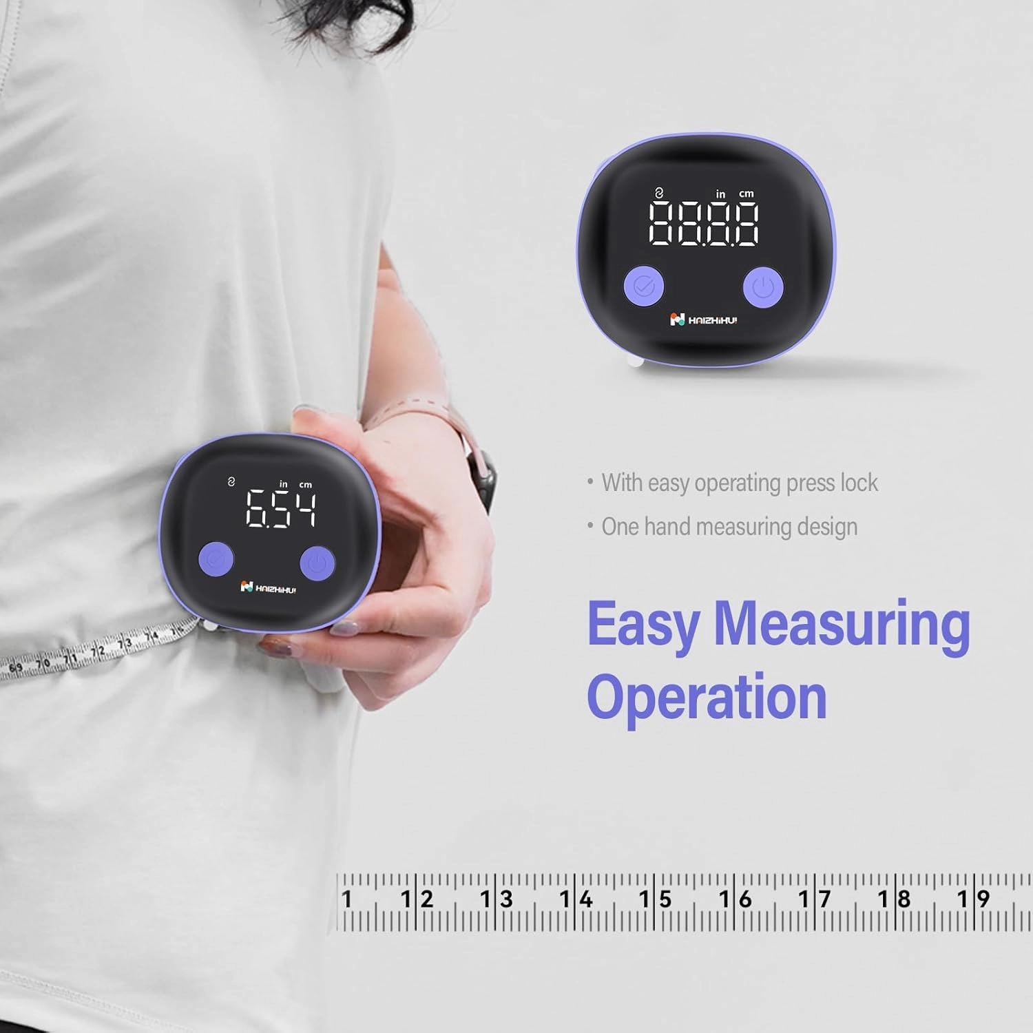 Fitdays Smart Body Tape Measure | Bluetooth Body Fat BMI Tool with LED HD Display & Auto-Retract | Fitness & Weight Loss Tracker for Waist/HIPS/Arms | Fitdays App Sync (Purple)