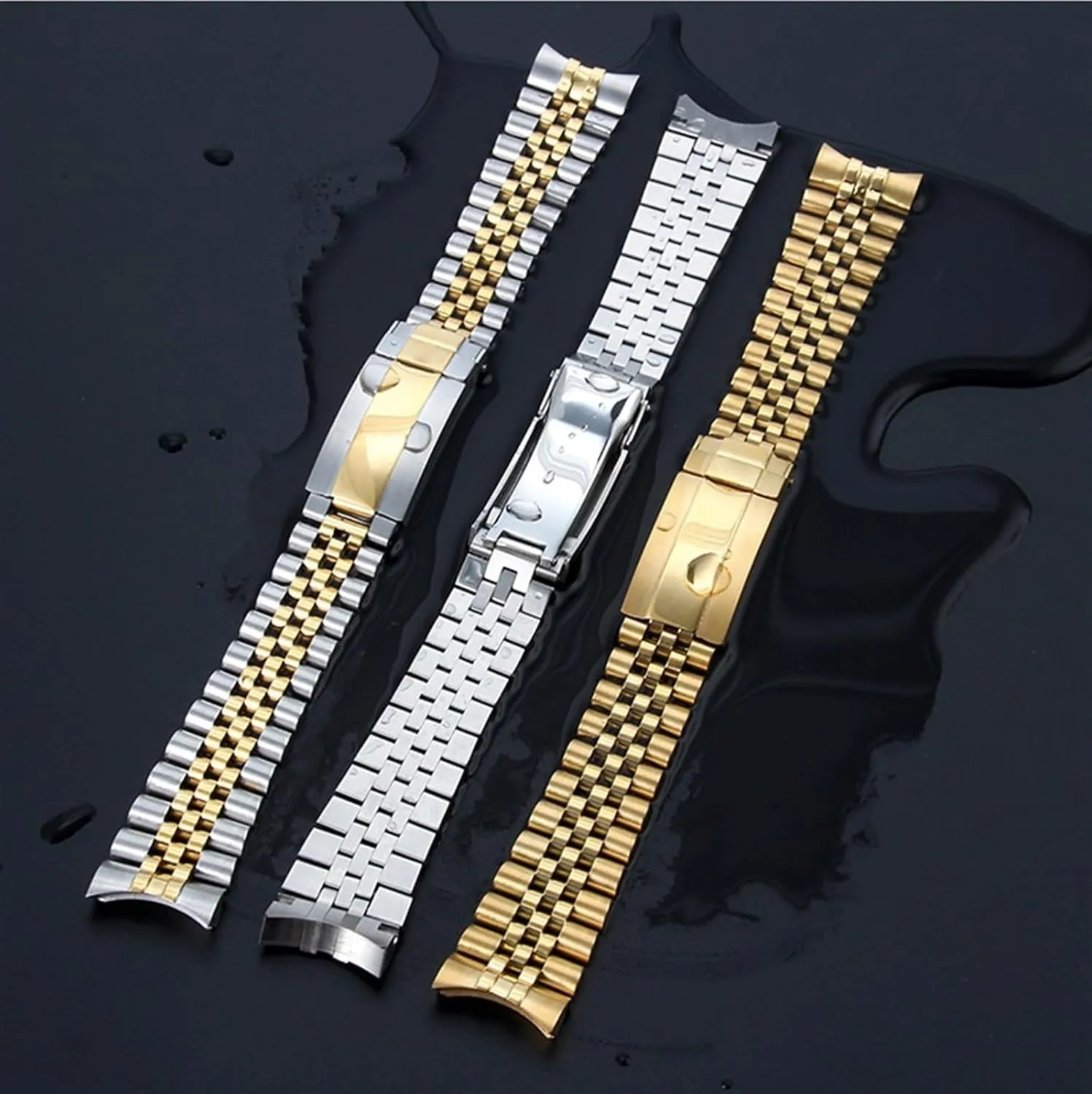 Five Bead Solid Stainless Steel Watch Band 20mm Universal Folding Buckle Watch Accessory Tool Suitable for Quartz Watches Traditional Watches