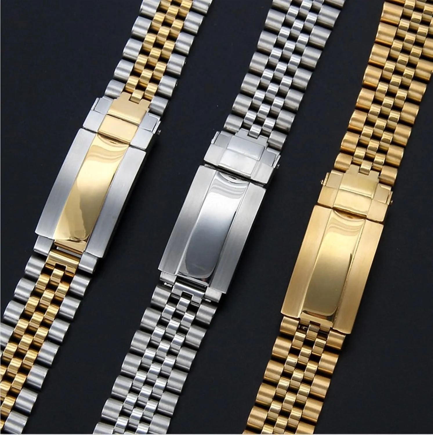 Five Bead Solid Stainless Steel Watch Band 20mm Universal Folding Buckle Watch Accessory Tool Suitable for Quartz Watches Traditional Watches