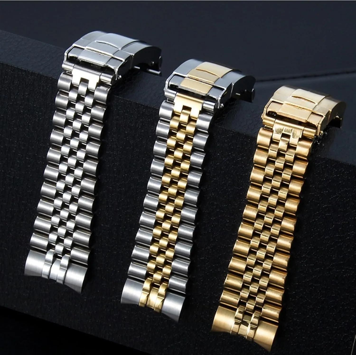 Five Bead Solid Stainless Steel Watch Band 20mm Universal Folding Buckle Watch Accessory Tool Suitable for Quartz Watches Traditional Watches