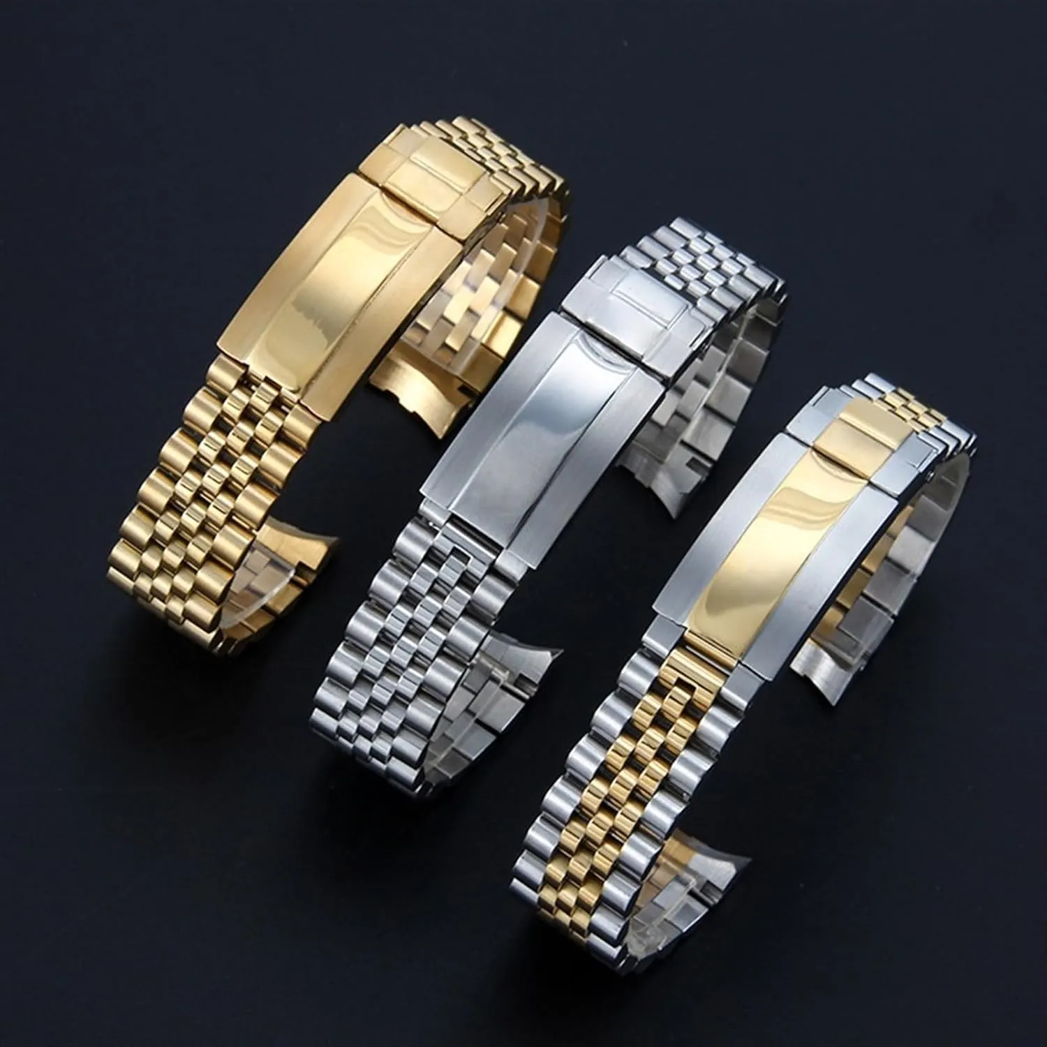 Five Bead Solid Stainless Steel Watch Band 20mm Universal Folding Buckle Watch Accessory Tool Suitable for Quartz Watches Traditional Watches