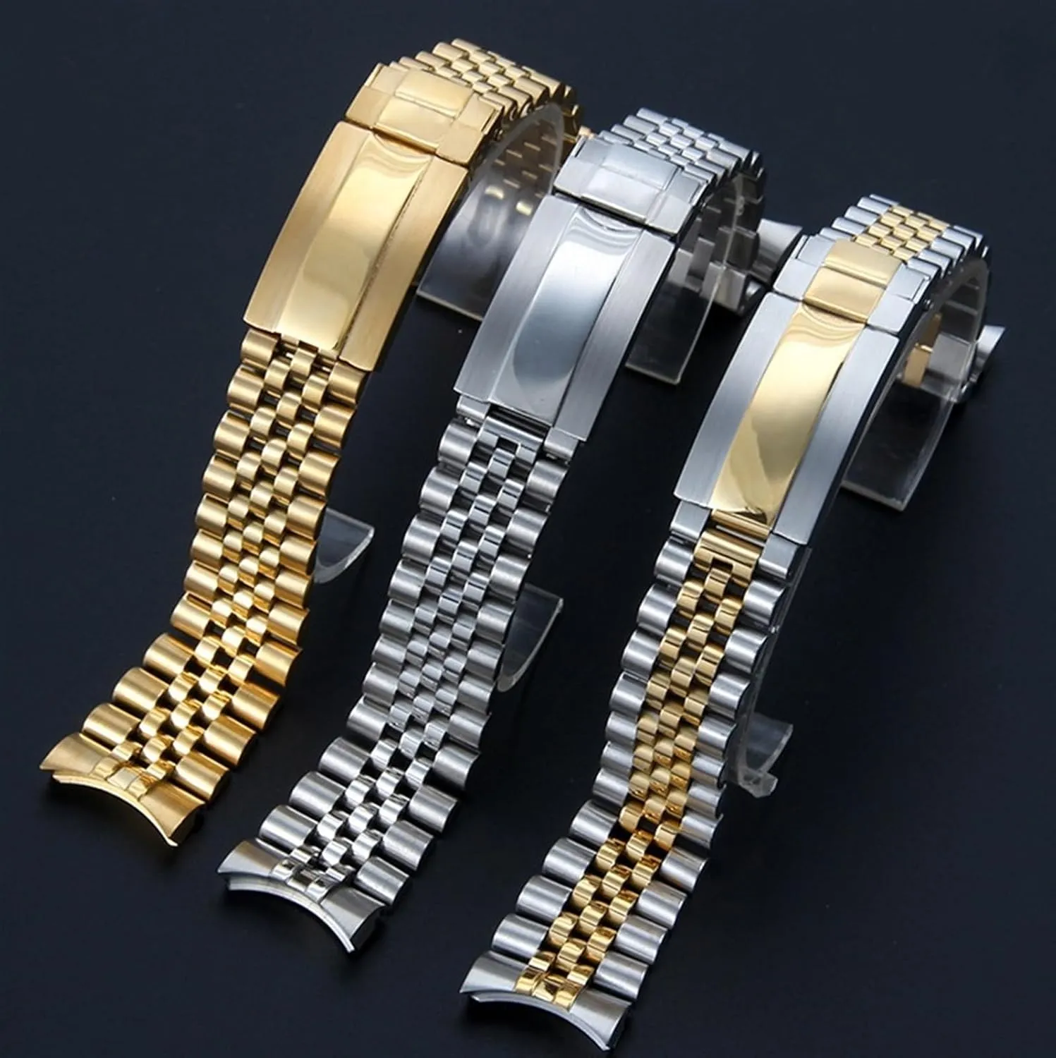 Five Bead Solid Stainless Steel Watch Band 20mm Universal Folding Buckle Watch Accessory Tool Suitable for Quartz Watches Traditional Watches