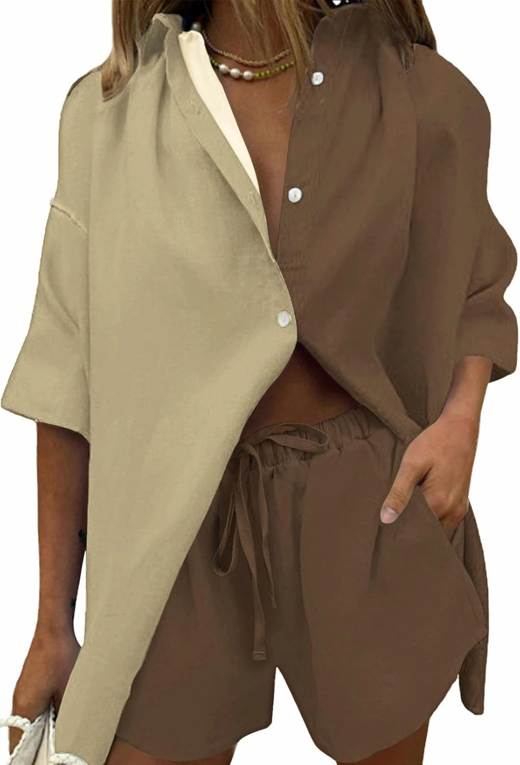 Fixmatti Women 2 Piece Outfit Summer Short Sleeve Top and Shorts Sweatsuit Set