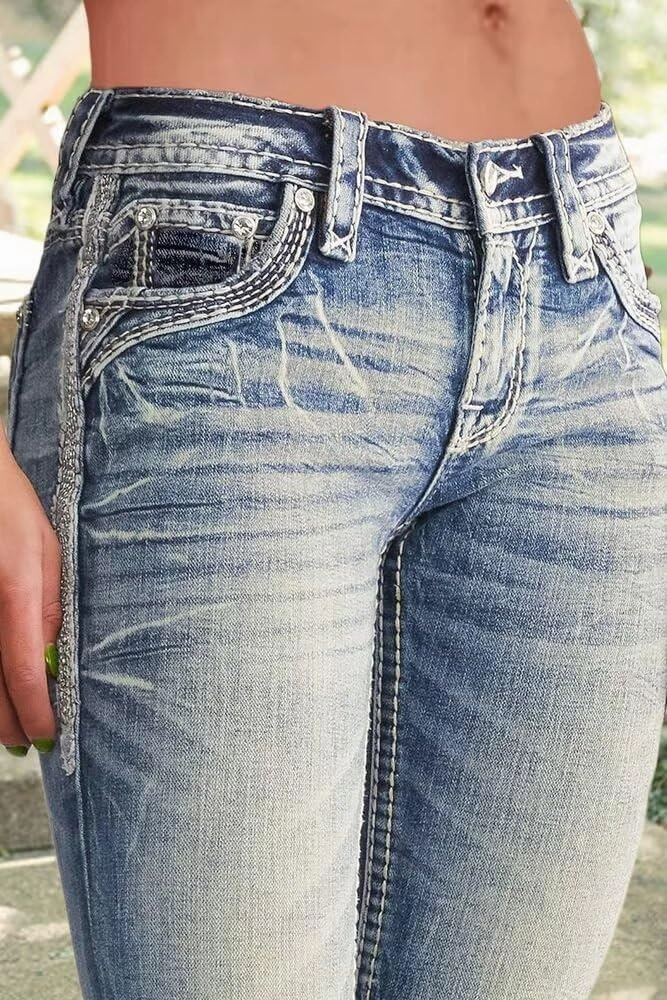 Flamingals Low Rise Skinny Jeans for Women Stretch Butt Lifting Bootcut Denim Pants