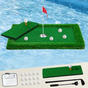 Floating Golf Green for Pool & Lake, Chipping Green Mat (19.6''×31.4'') with Ball Retriever, Chipping Club, Floating Golf Balls & Scorecard, Outdoor & Indoor Game, Golfers Gift