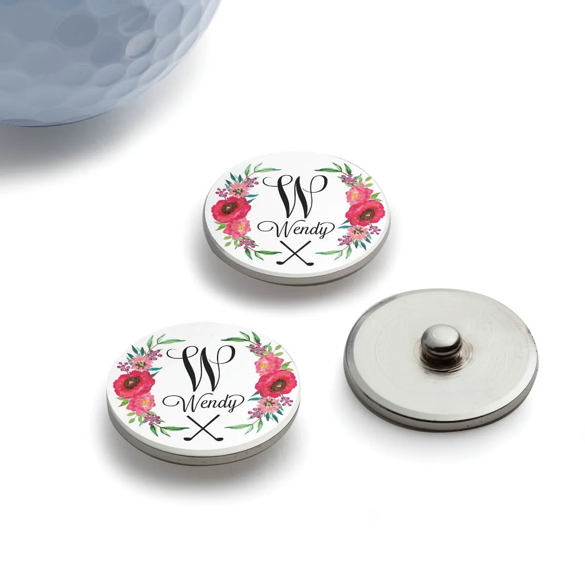 Floral Wreath Personalized Golf Ball Marker Set of 3