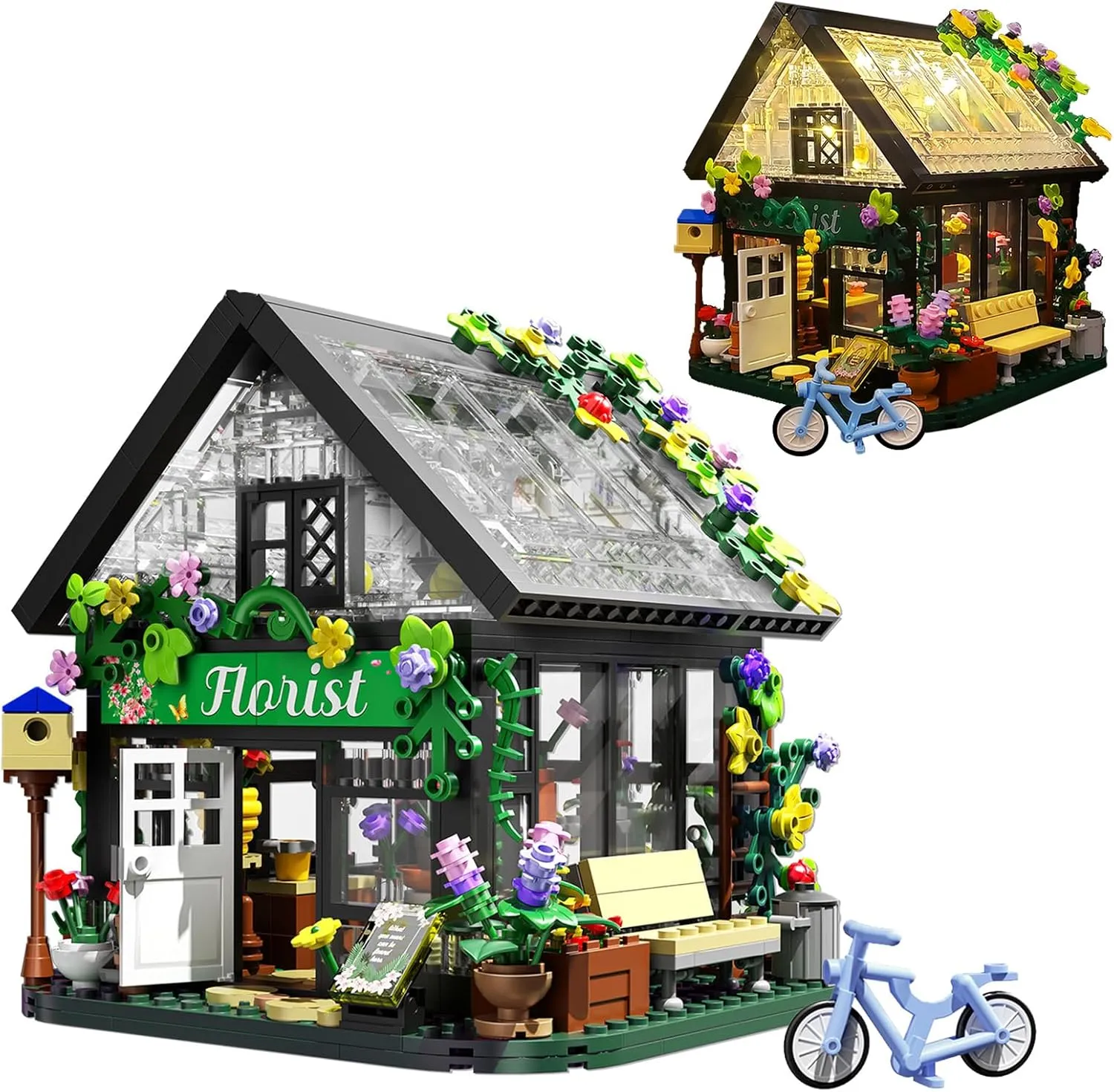 Flower House Building Set with LED Lights, Garden House Building Blocks Set Gifts for Friends/Kids/Girls/Lovers(625 Pcs)