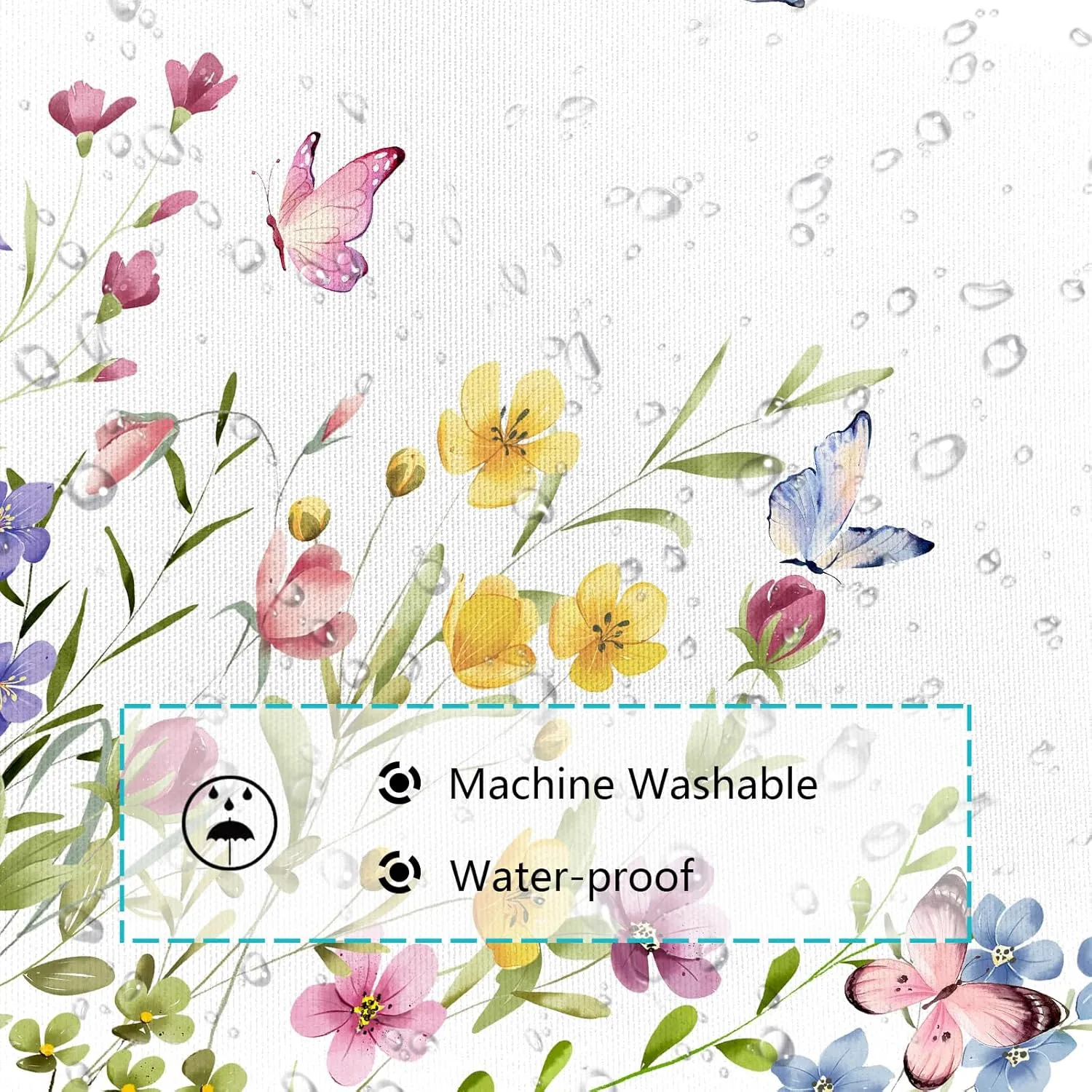 Flower Shower Curtain, Spring Colorful Floral Cute Butterfly Nature Plant Bathroom Accessory Set, Polyester Fabric Waterproof Shower Curtain for Bathroom with 12 Hooks 72x72 inch