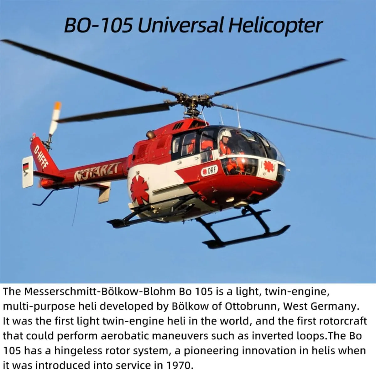 FLYWING BO105 470 Size Helicopter, 2.4G 6CH Military RC Helicopter with H1 Flight Controller, Left/Right-Handed Controls (RTF)