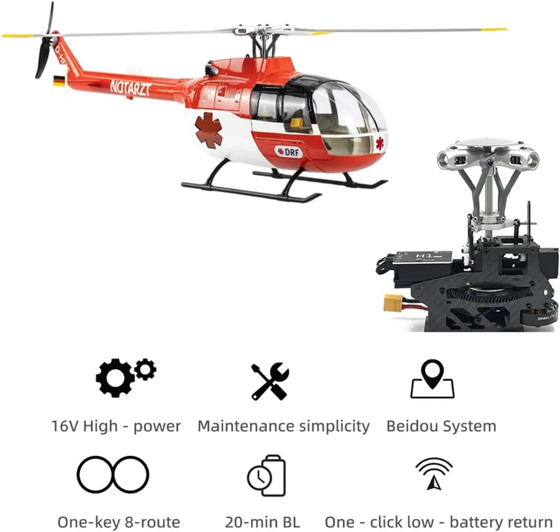 FLYWING BO105 470 Size Helicopter, 2.4G 6CH Military RC Helicopter with H1 Flight Controller, Left/Right-Handed Controls (RTF)