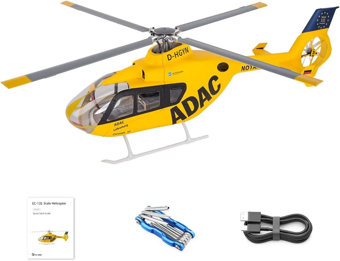 FLYWING EC135 470 Class RC Helicopter Model, 2.4G 6CH 4 Detachable Propellers Remote Control Helicopter Model with H1 Flight Controller and Beidou GPS Positioning