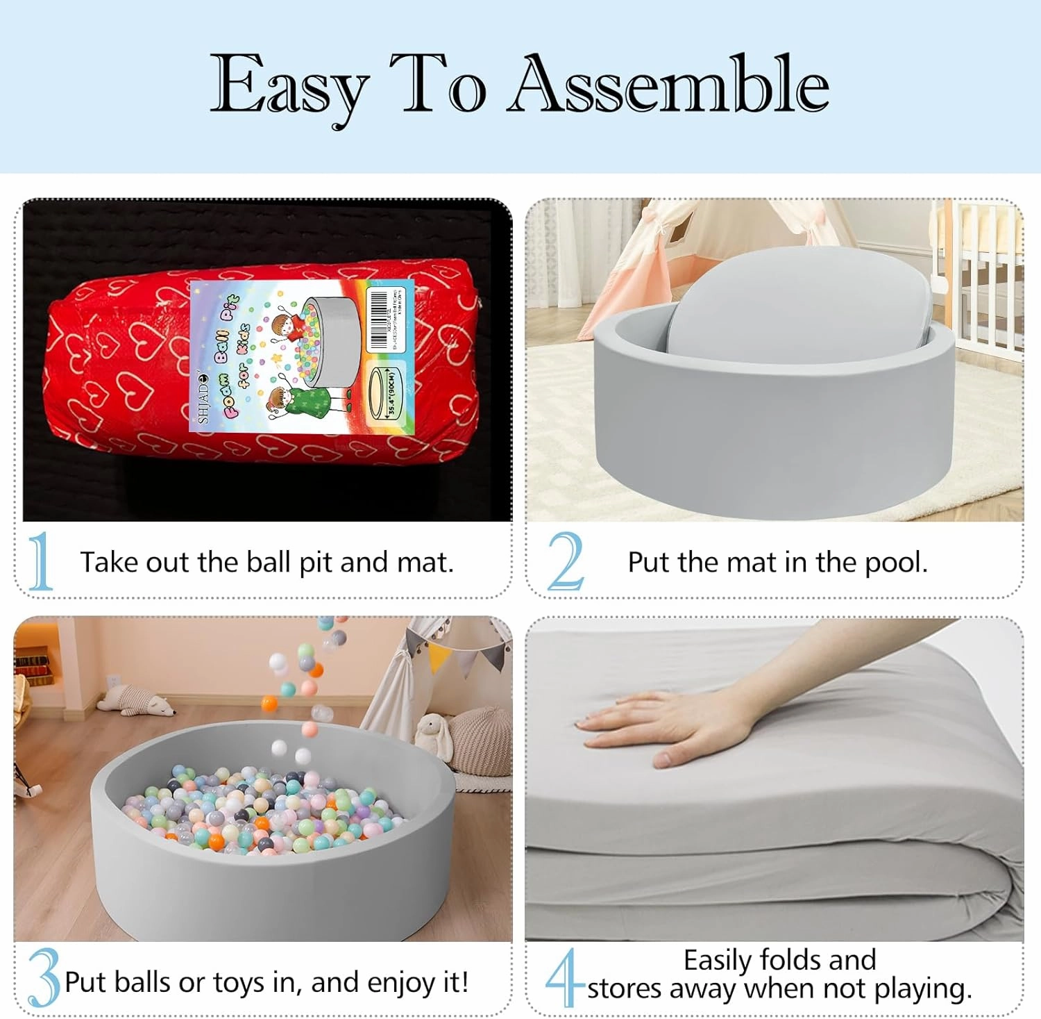 Foam Ball Pit, 35.4"x 11.8" Ball Pits for Toddlers, Soft Round Kiddie Baby Playpen Ball Pool for Kids, Ideal Gift for Babies Indoor and Outdoor Game, Grey, (Balls not Included)