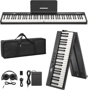 Folding Piano Keyboard,Full Size 88 Key Semi Weighted Keyboards Electric Piano,Portable Keyboard Digital Piano with Sustain Pedal,Headphones, Handbag, Bluetooth, USB MIDI for Beginner,Kids