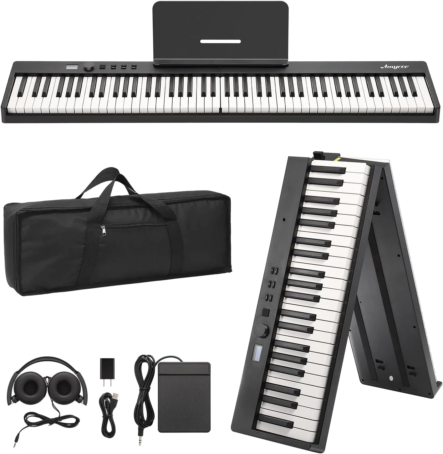 Folding Piano Keyboard,Full Size 88 Key Semi Weighted Keyboards Electric Piano,Portable Keyboard Digital Piano with Sustain Pedal,Headphones, Handbag, Bluetooth, USB MIDI for Beginner,Kids