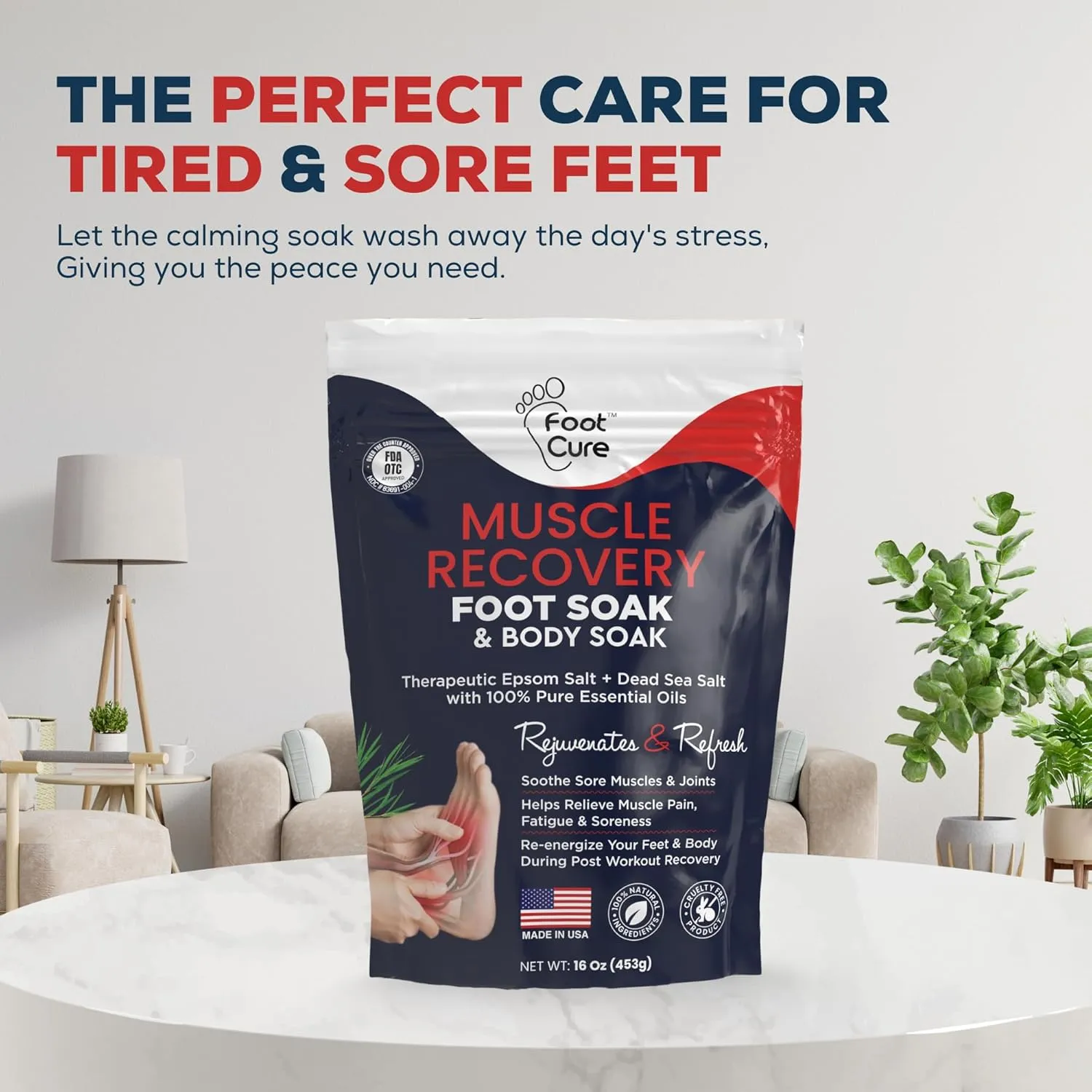 Foot Soak with Epsom Salts – All-Natural Blend for Relaxing Foot Care – Softens Calluses & Refreshes Feet – Invigorating Scent, Spa Pedicure, Made in USA – 16oz (Pack of 1)