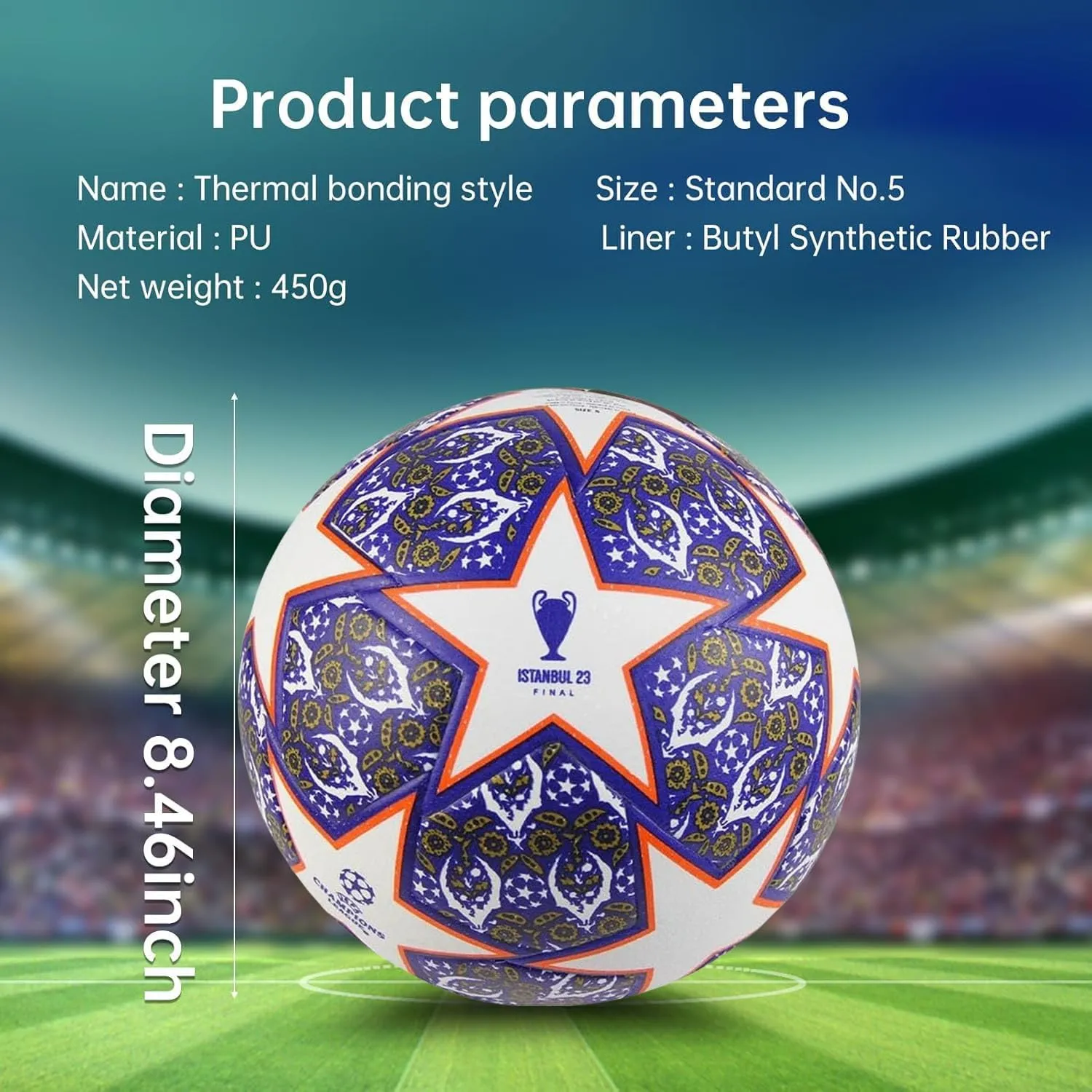 Football Fans Memorabilia 2024 Soccer Ball Birthday Present Size 5 Soccer Office Soccerball Fans Thermally Bonded Match Ball with Seamless Stitching (Purple)