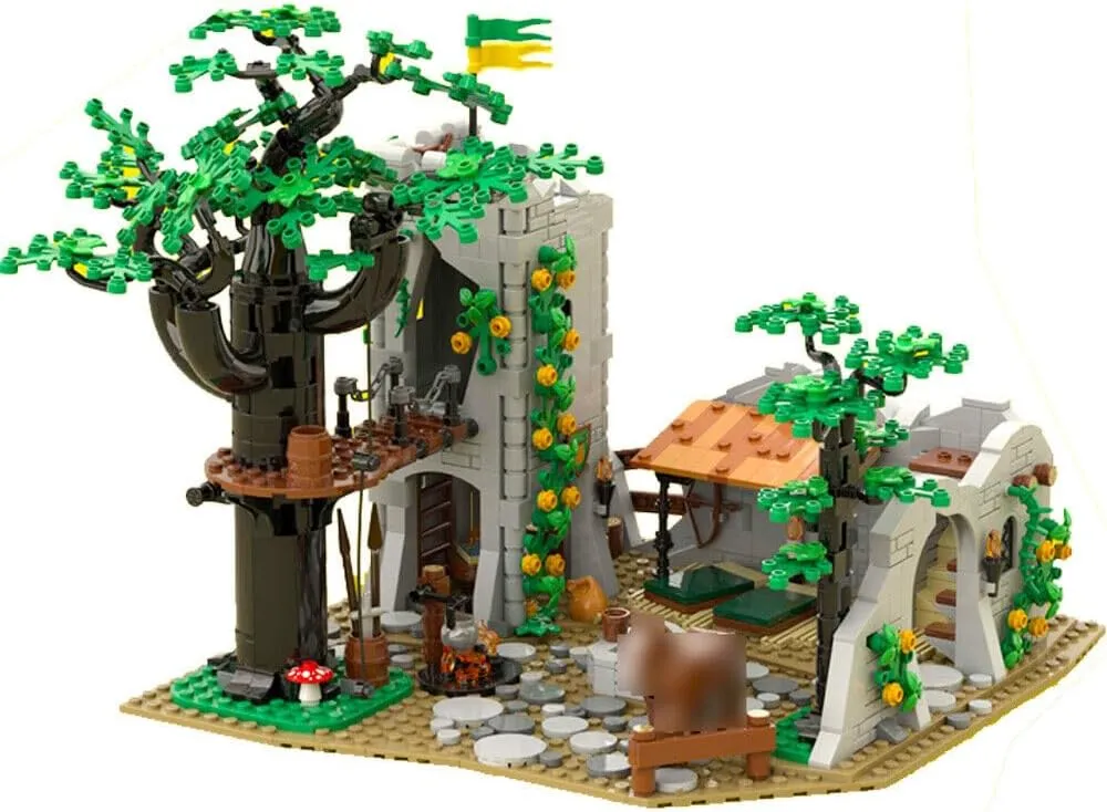 Forest Men's Camp on Old and Forgotten Tower Ruin 1145 Pieces MOC for Age 18 