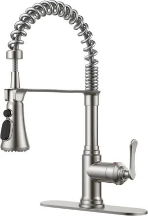 FORIOUS Vintage Kitchen Faucet with Pull Down Sprayer Brushed Nickel, 3 Modes Stainless Steel High Arc Rustic Spring Sink Faucet 1 or 3 Holes for Farmhouse Camper RV Wet Bar