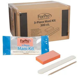 ForPro 3-Piece Mani Kit, 300-Count, Individually-Packed Manicure Set, White Wood Nail File 80/100 Grit, Orange Mini Buffer 80/100 Grit, Wood Stick