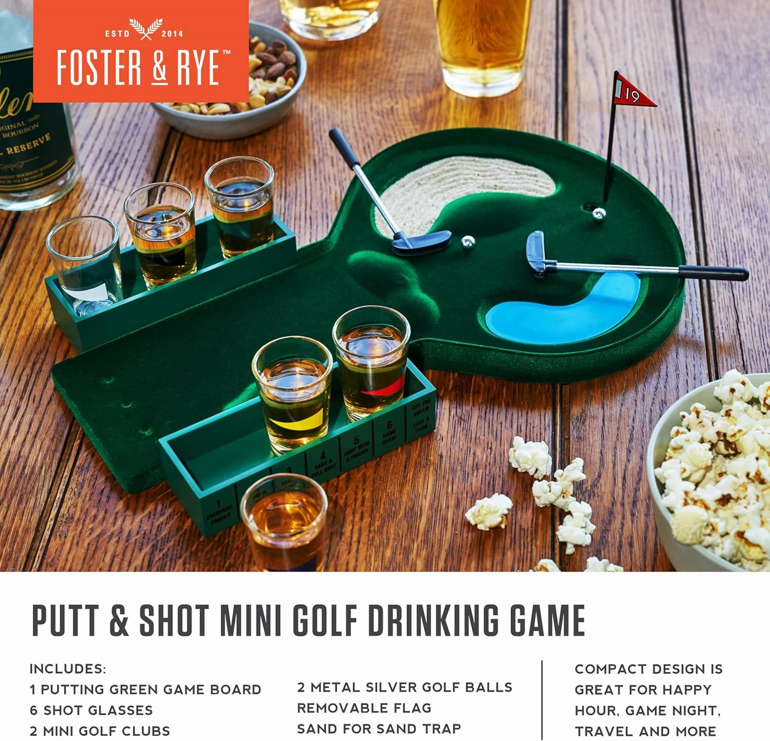 Foster & Rye Putt & Shot Mini Golf Drinking Game, Novelty Bar Games, Party Favors, Groomsman Gifts