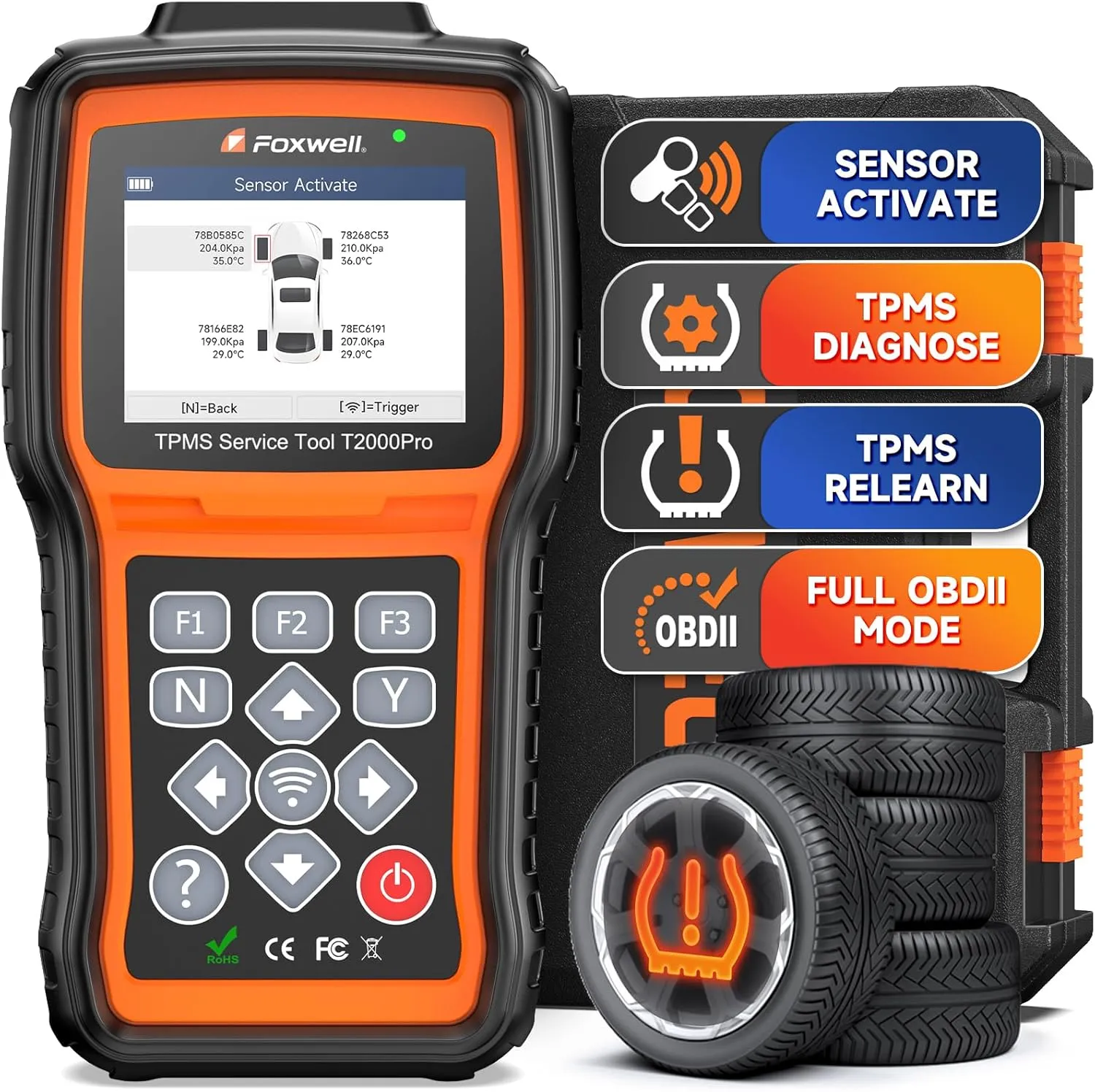 FOXWELL T2000 Pro TPMS Relearn Tool, Activate/Relearn Sensors, TPMS Scan Tool Read/Clear DTCs, Read Sensor Data, TPMS Programming Tool Only for T10 Sensors (315/433MHz)