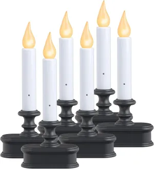 FPC1221A-6 Battery Operated LED Dusk to Dawn Window Candle with Amber Steady On or Flicker Flame, Black/Antique Bronze Pack of 6
